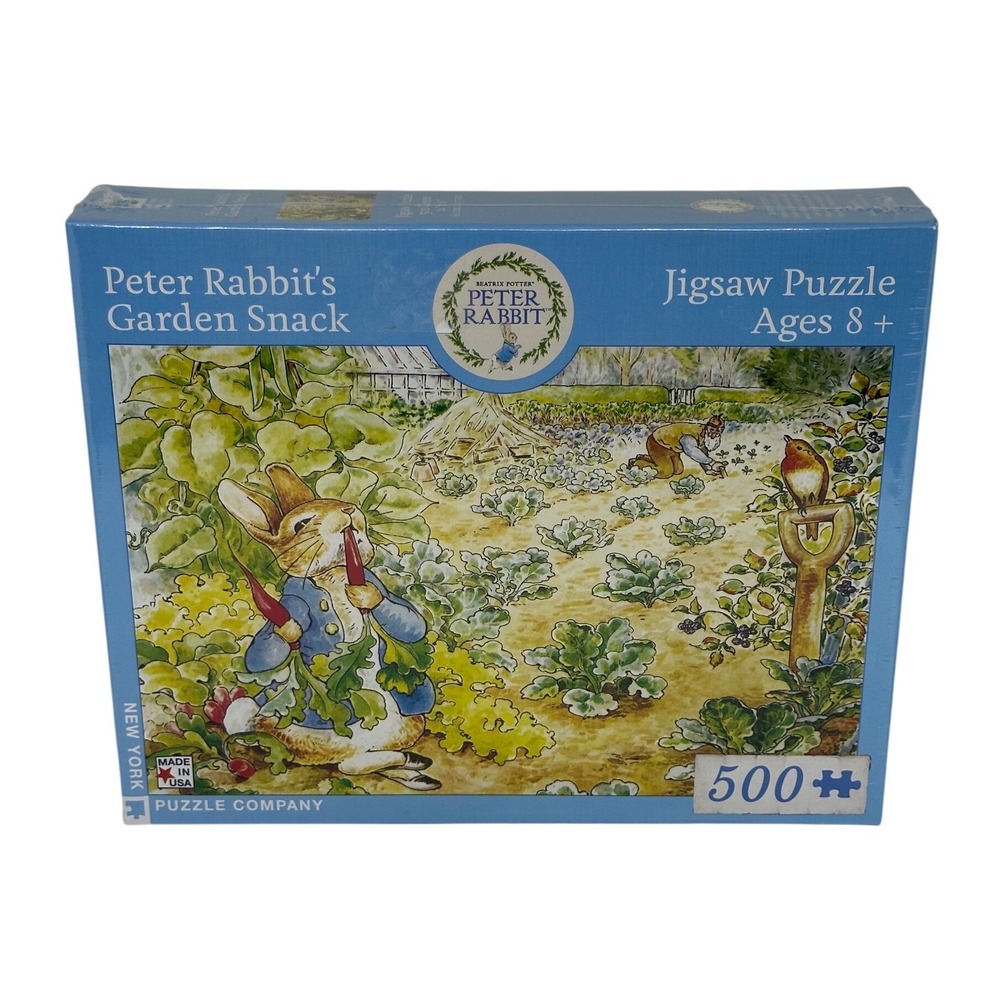 New York Puzzle Company Peter Rabbit's Garden Snack Jigsaw Puzzle Blue 500 Piece